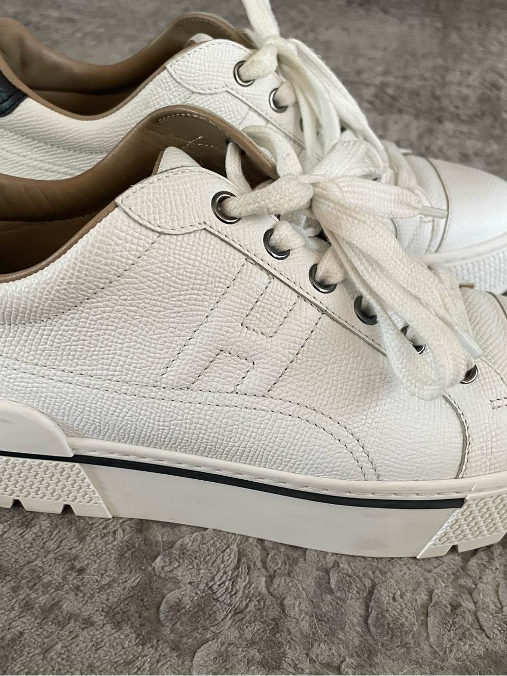 White HERMES Leather Women Low-Top Sneakers